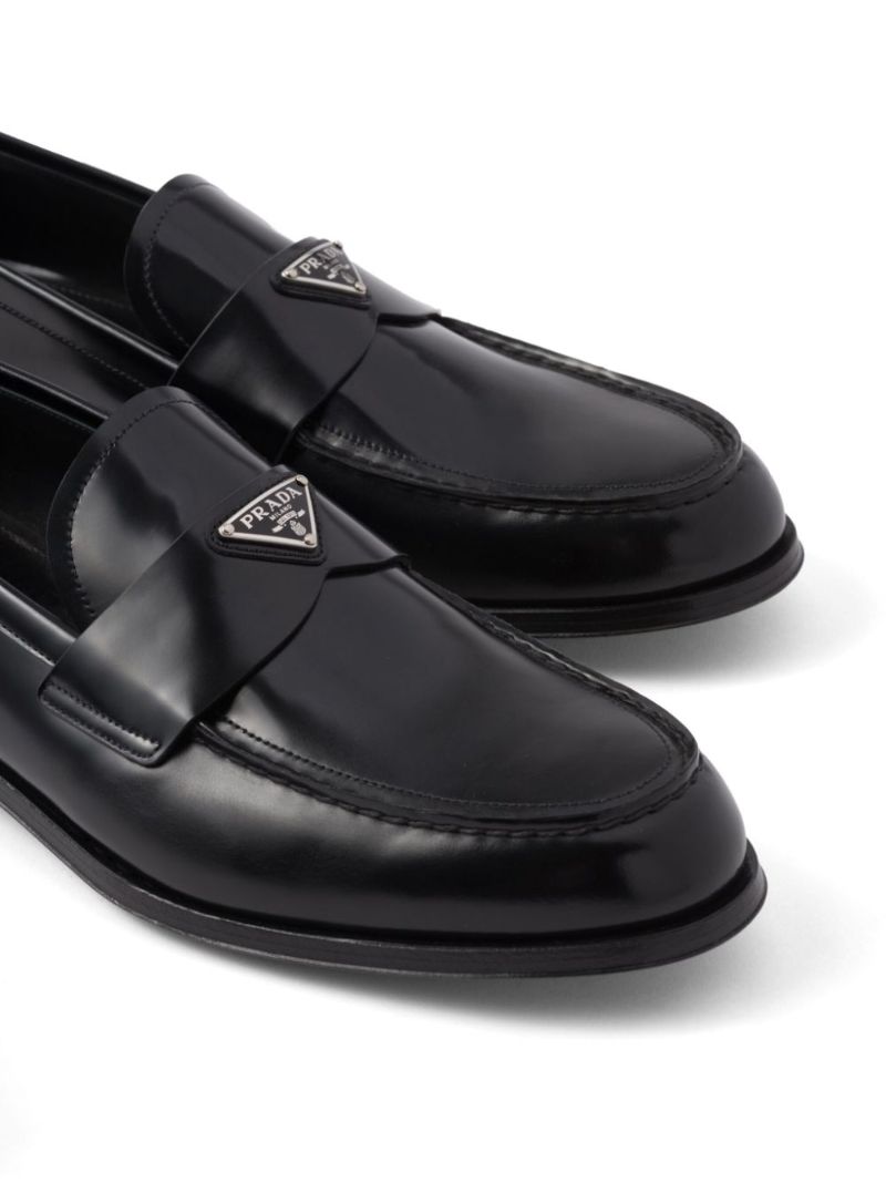 Black Triangle Logo Leather Loafers