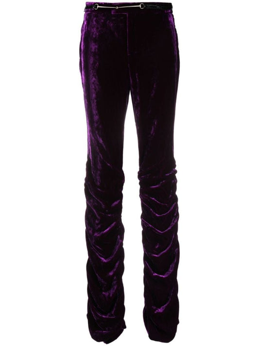 Purple Horsebit Velvet Trousers