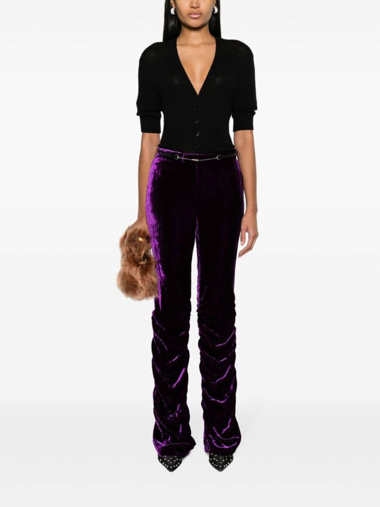 Purple Horsebit Velvet Trousers