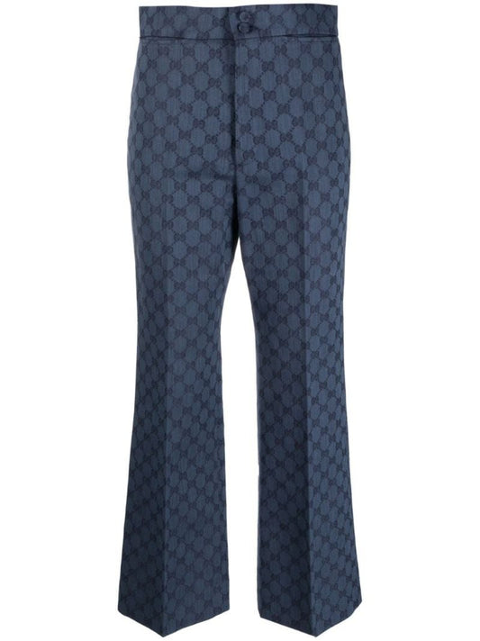 Blue Gg-jacquard Flared Trousers