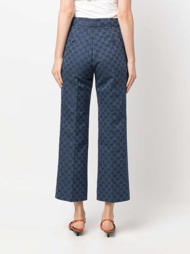 Blue Gg-jacquard Flared Trousers