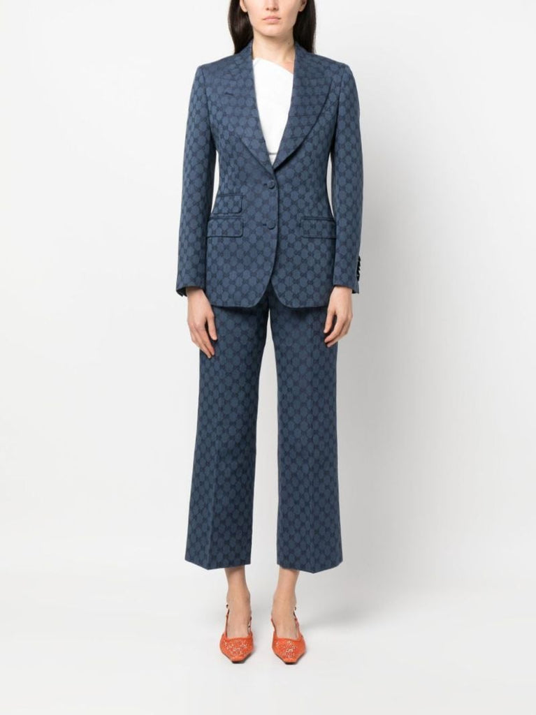 Blue Gg-jacquard Flared Trousers