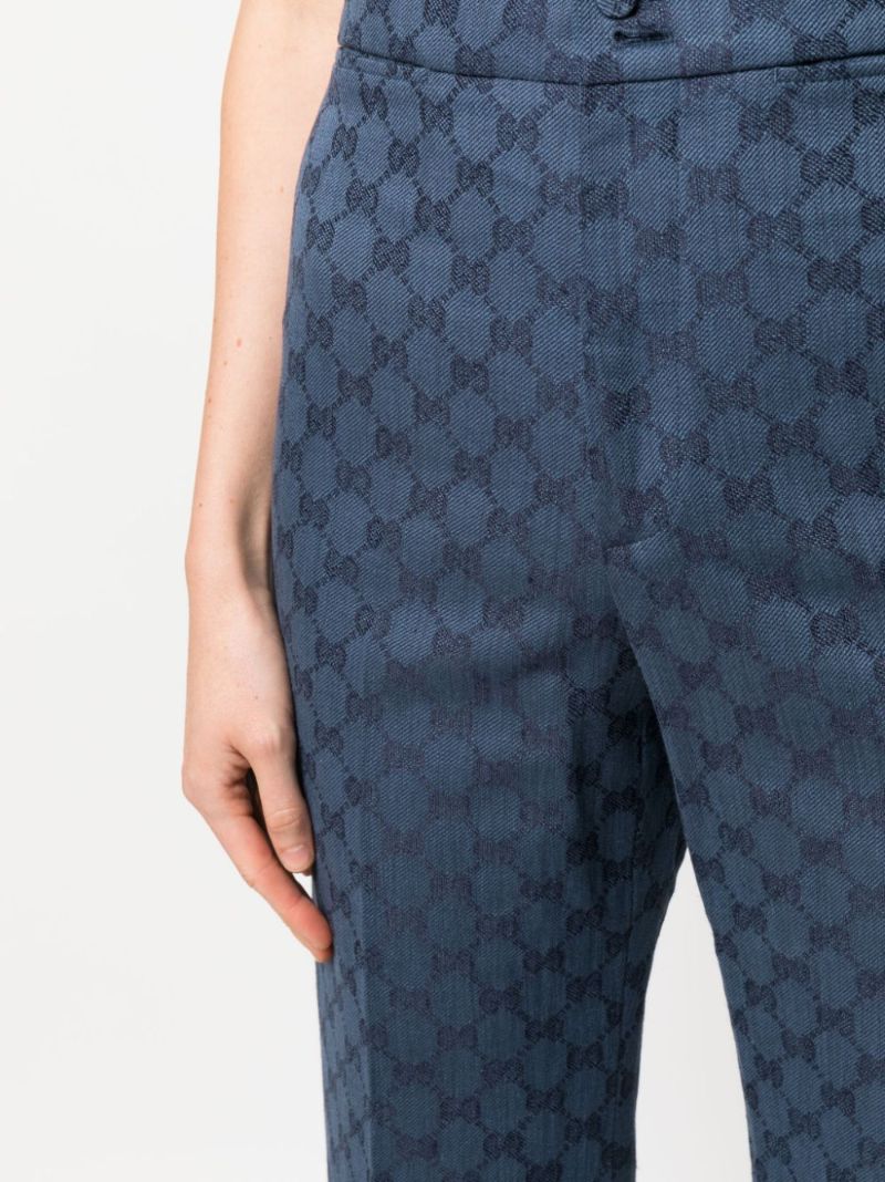 Blue Gg-jacquard Flared Trousers