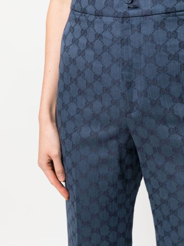 Blue Gg-jacquard Flared Trousers