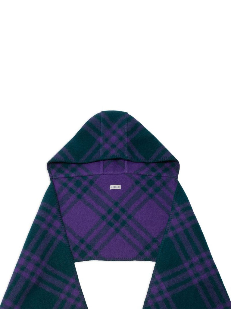 Green Check-jacquard Wool Hooded Scarf