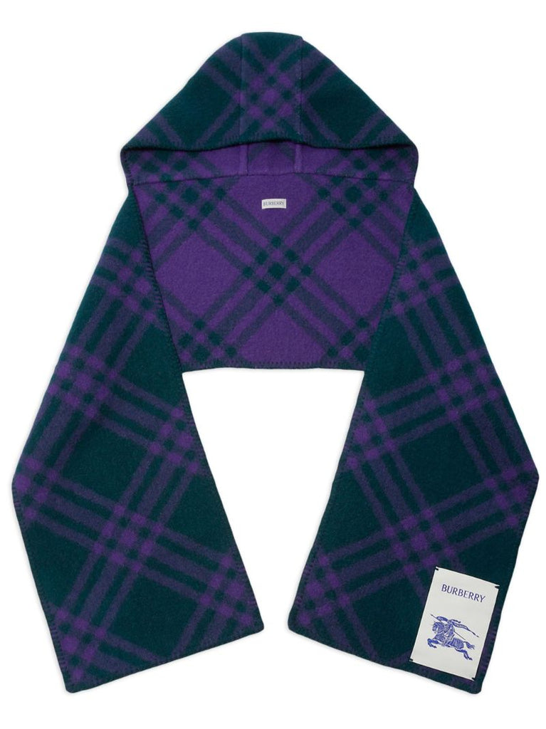 Green Check-jacquard Wool Hooded Scarf