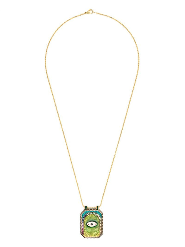 18k Yellow Gold Evil Eye Sapphire and Diamond Necklace