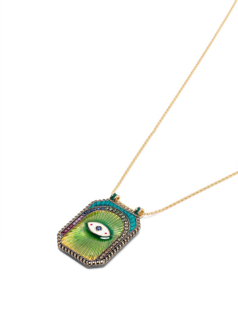 18k Yellow Gold Evil Eye Sapphire and Diamond Necklace