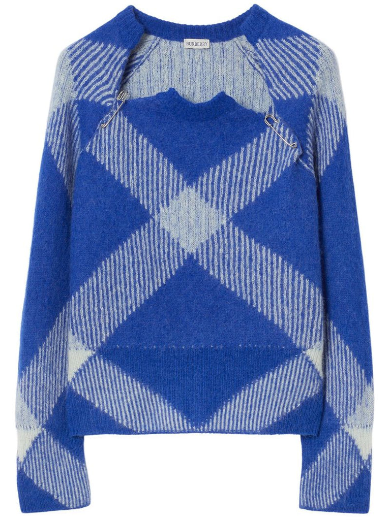 Blue Check-jacquard Alpaca-wool Blend Sweater