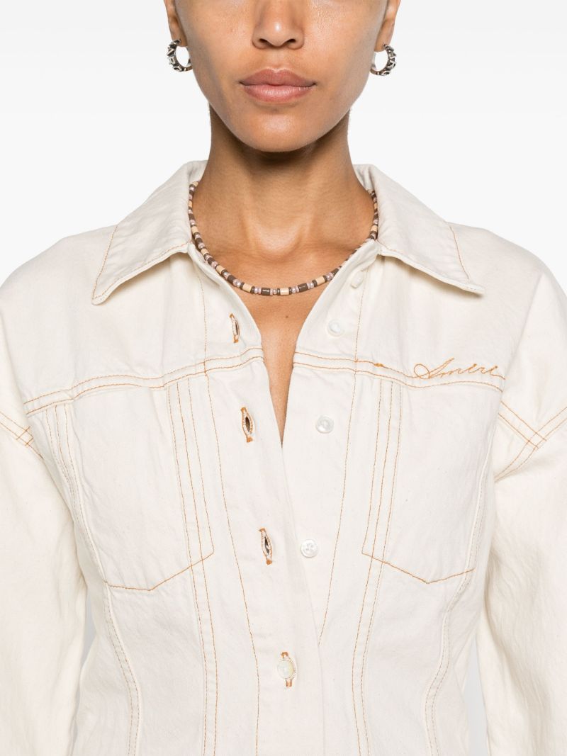 Neutral Script Cotton Shirt Dress