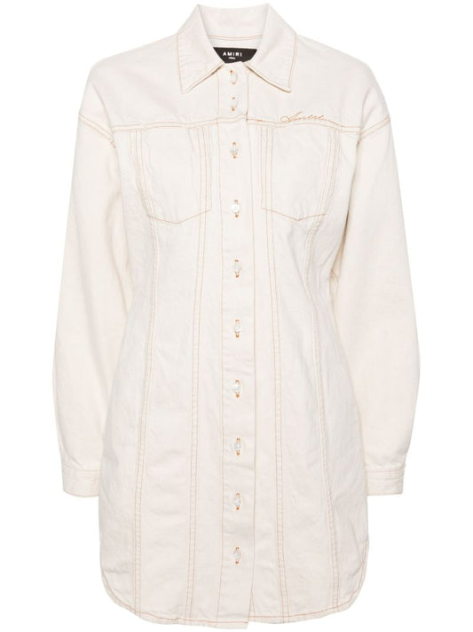 Neutral Script Cotton Shirt Dress