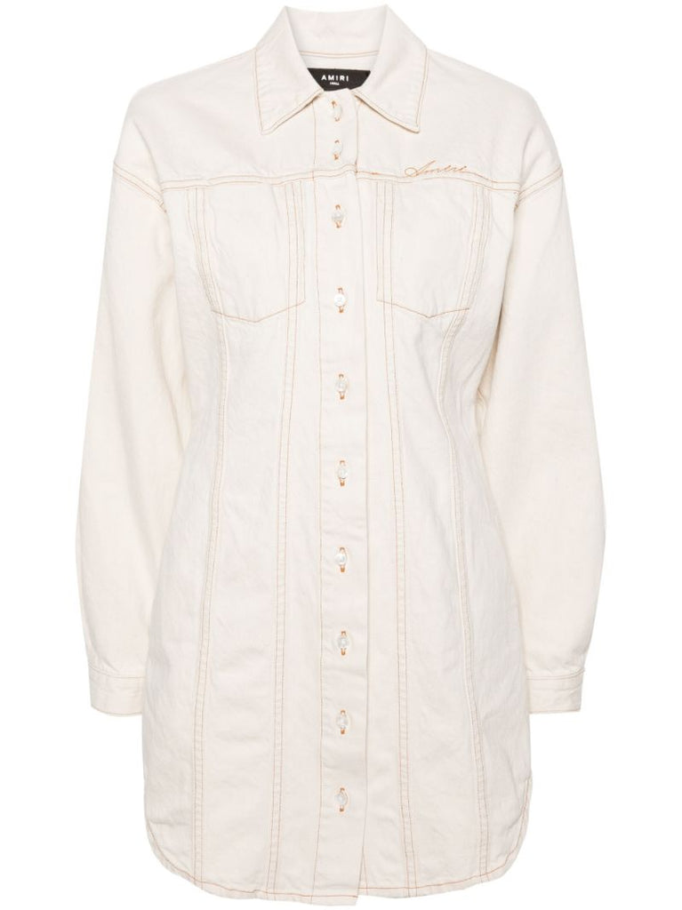 Neutral Script Cotton Shirt Dress