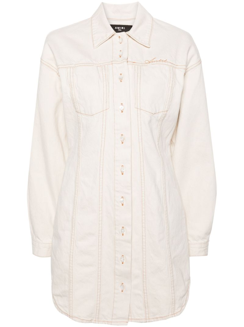 Neutral Script Cotton Shirt Dress