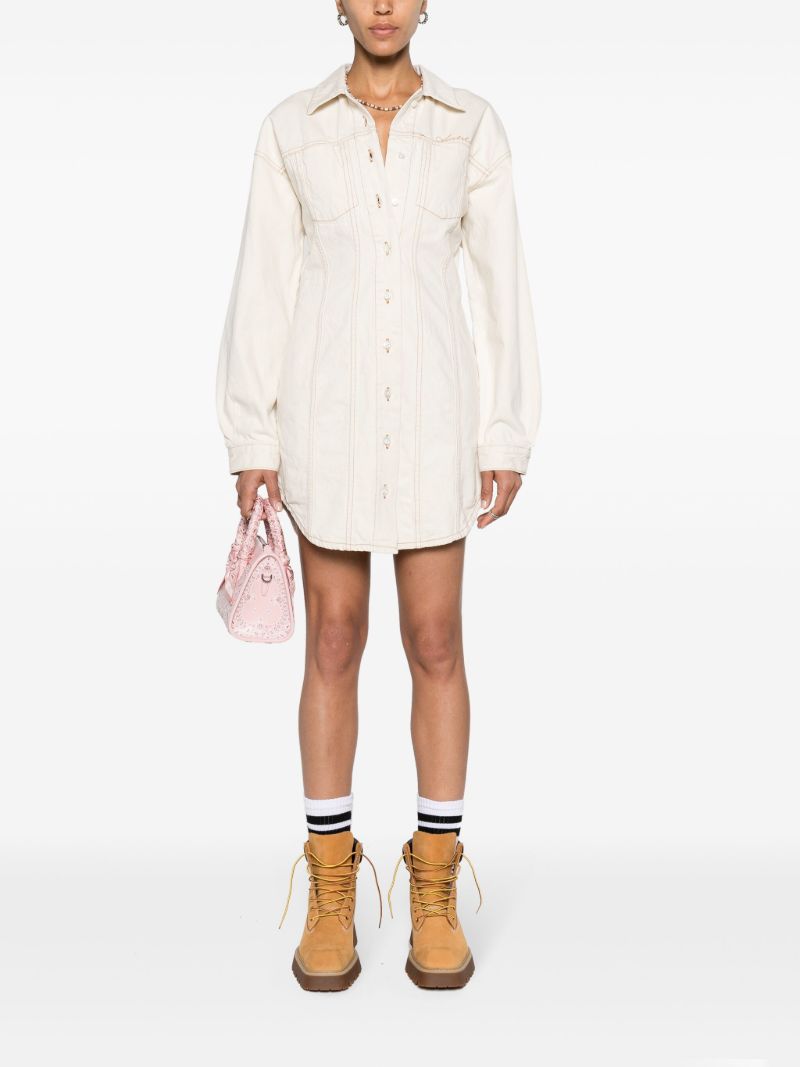 Neutral Script Cotton Shirt Dress