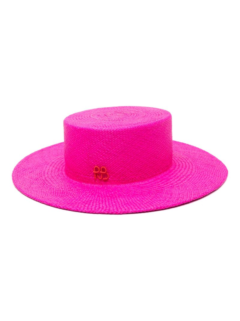 Pink Monogram-appliquÃ© Boater Hat
