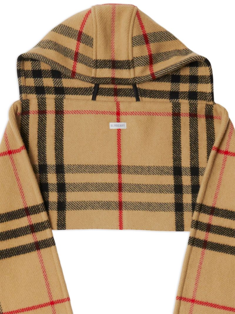 Neutral Check Hooded Scarf