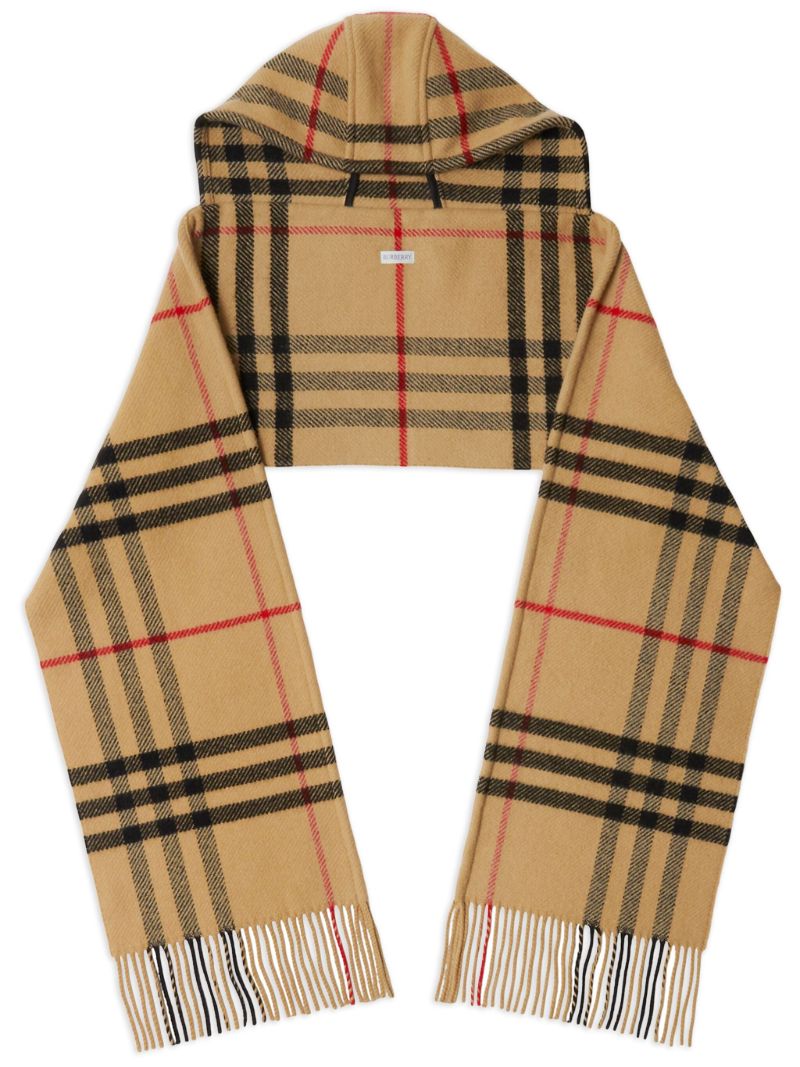 Neutral Check Hooded Scarf