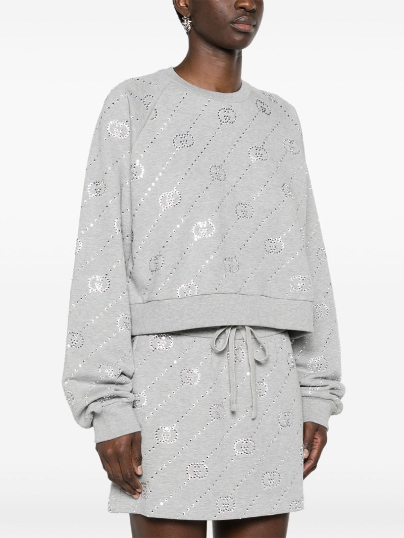 Grey Crystal-embellished Interlocking G Felted Sweatshirt