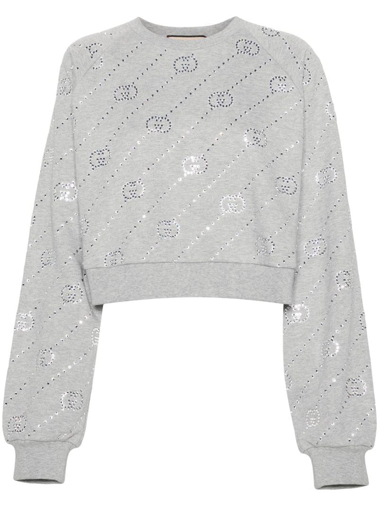 Grey Crystal-embellished Interlocking G Felted Sweatshirt