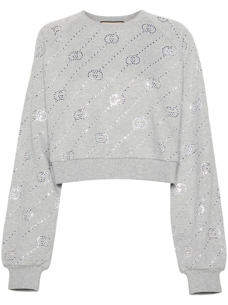 Grey Crystal-embellished Interlocking G Felted Sweatshirt