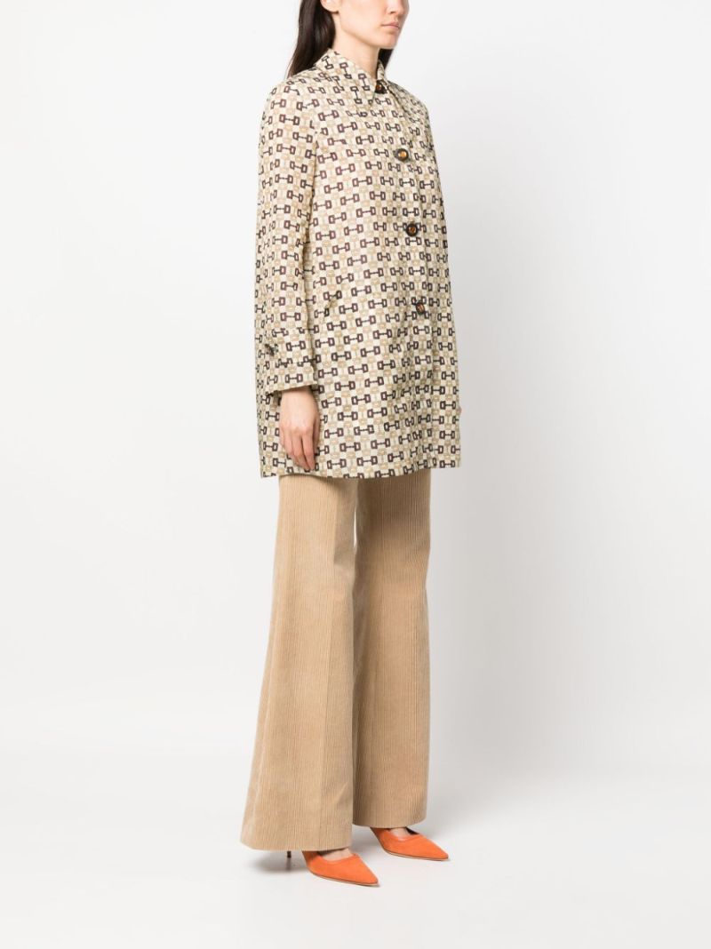 Neutral Horsebit-print Single-breasted Coat