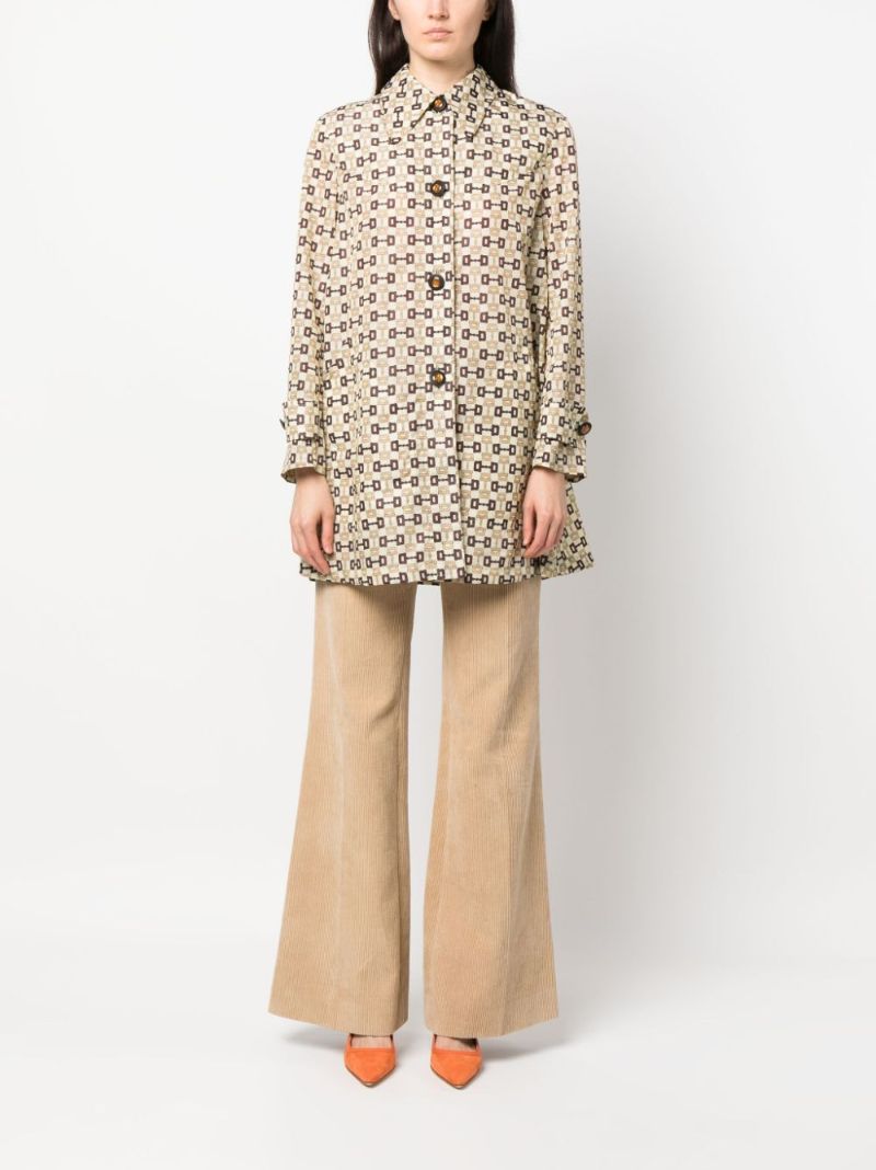 Neutral Horsebit-print Single-breasted Coat