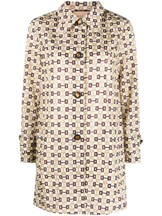 Neutral Horsebit-print Single-breasted Coat