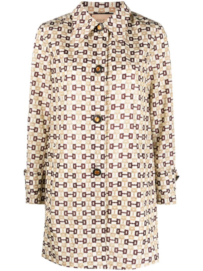 Neutral Horsebit-print Single-breasted Coat