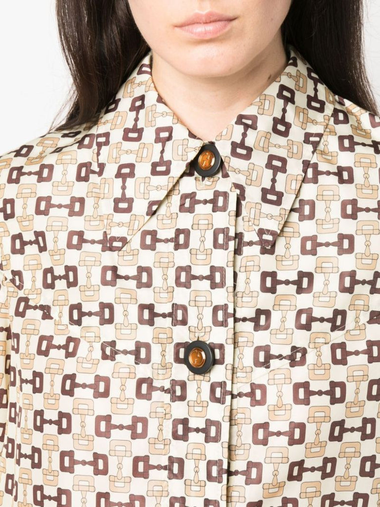 Neutral Horsebit-print Single-breasted Coat
