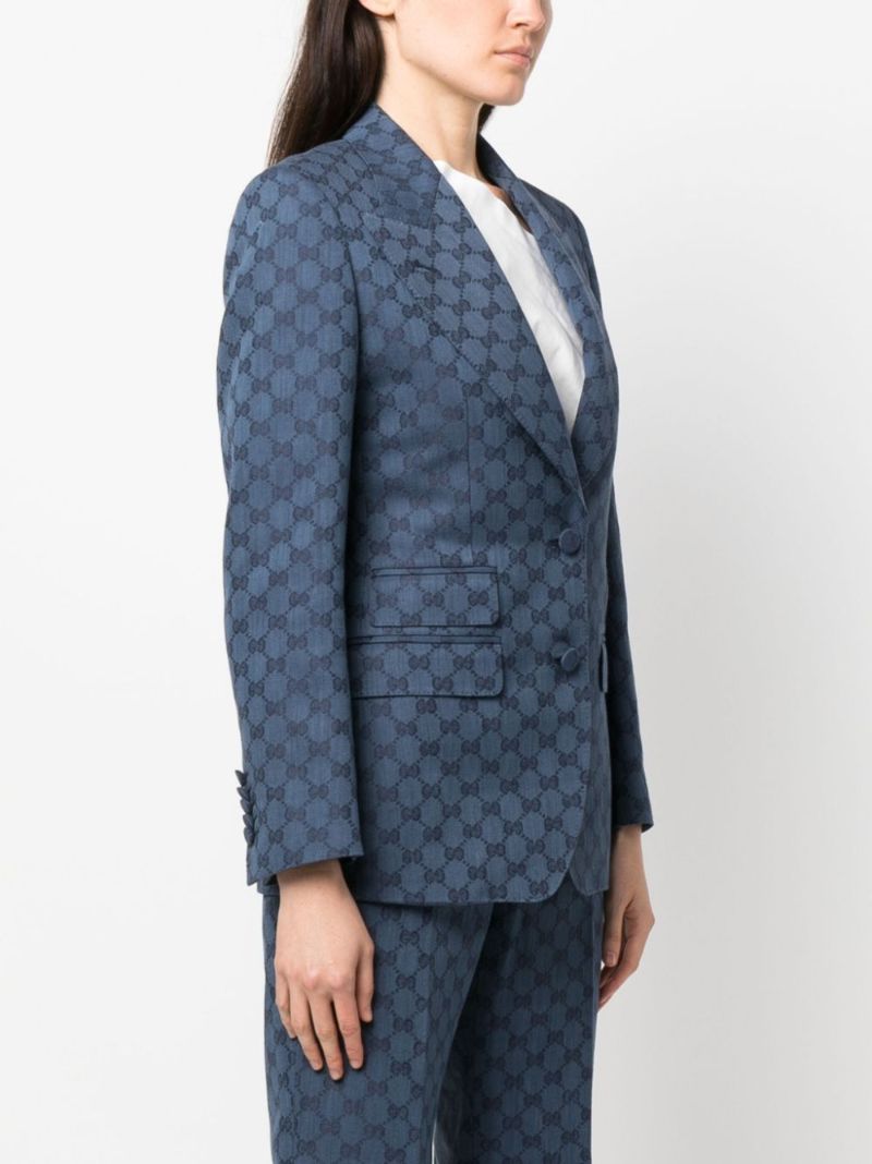 Blue Gg-jacquard Single-breasted Blazer