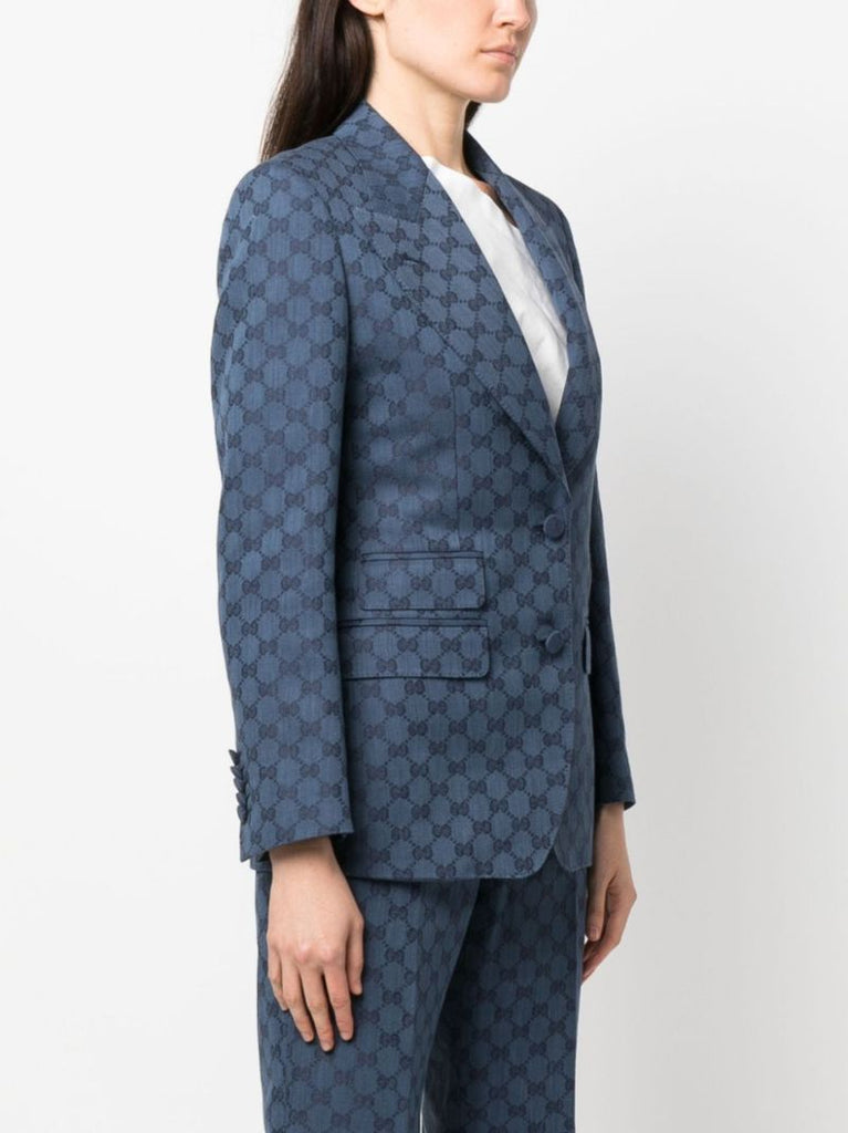Blue Gg-jacquard Single-breasted Blazer