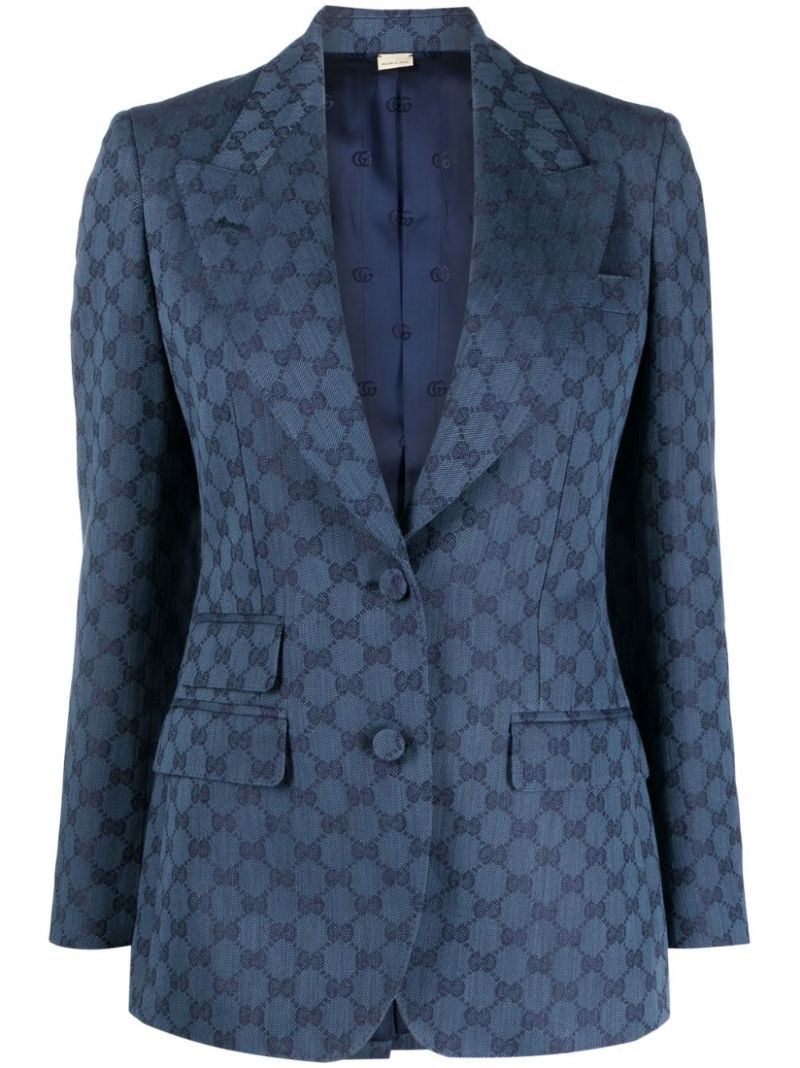 Blue Gg-jacquard Single-breasted Blazer