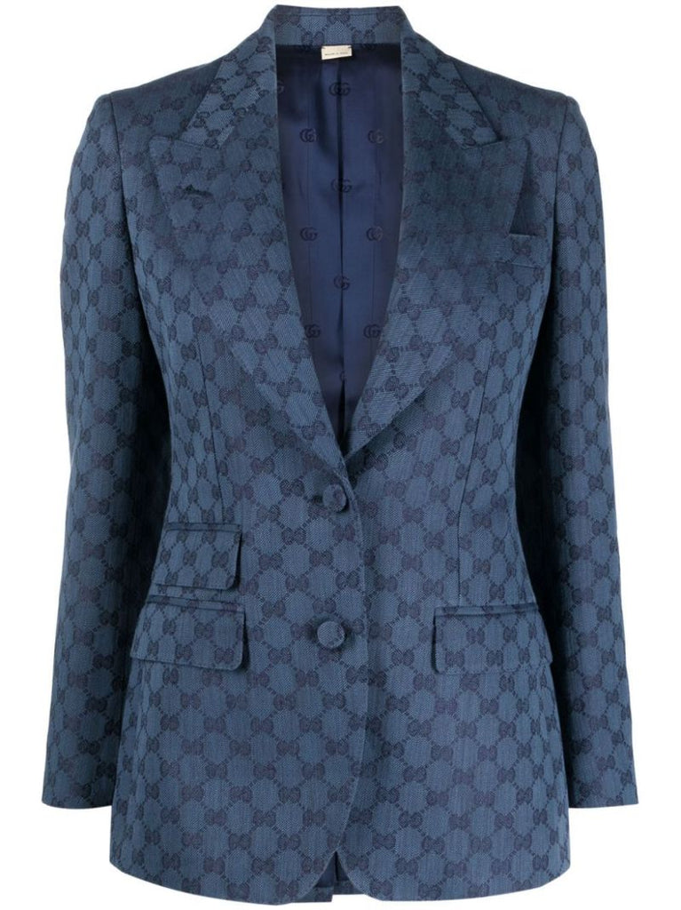 Blue Gg-jacquard Single-breasted Blazer