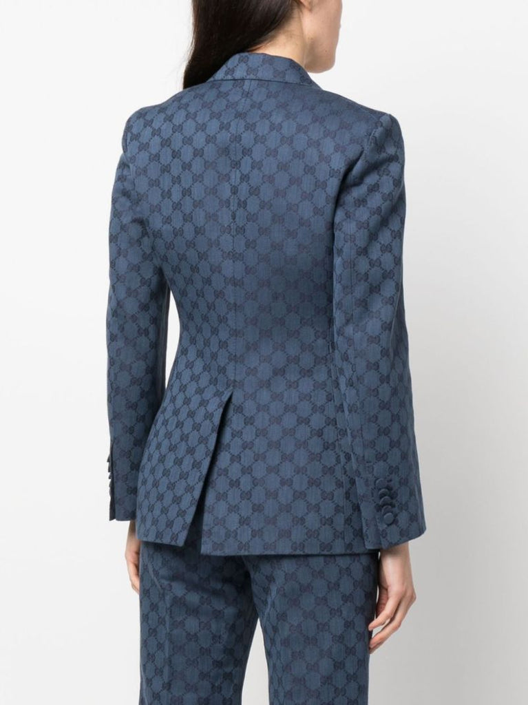 Blue Gg-jacquard Single-breasted Blazer