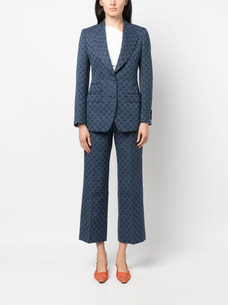 Blue Gg-jacquard Single-breasted Blazer