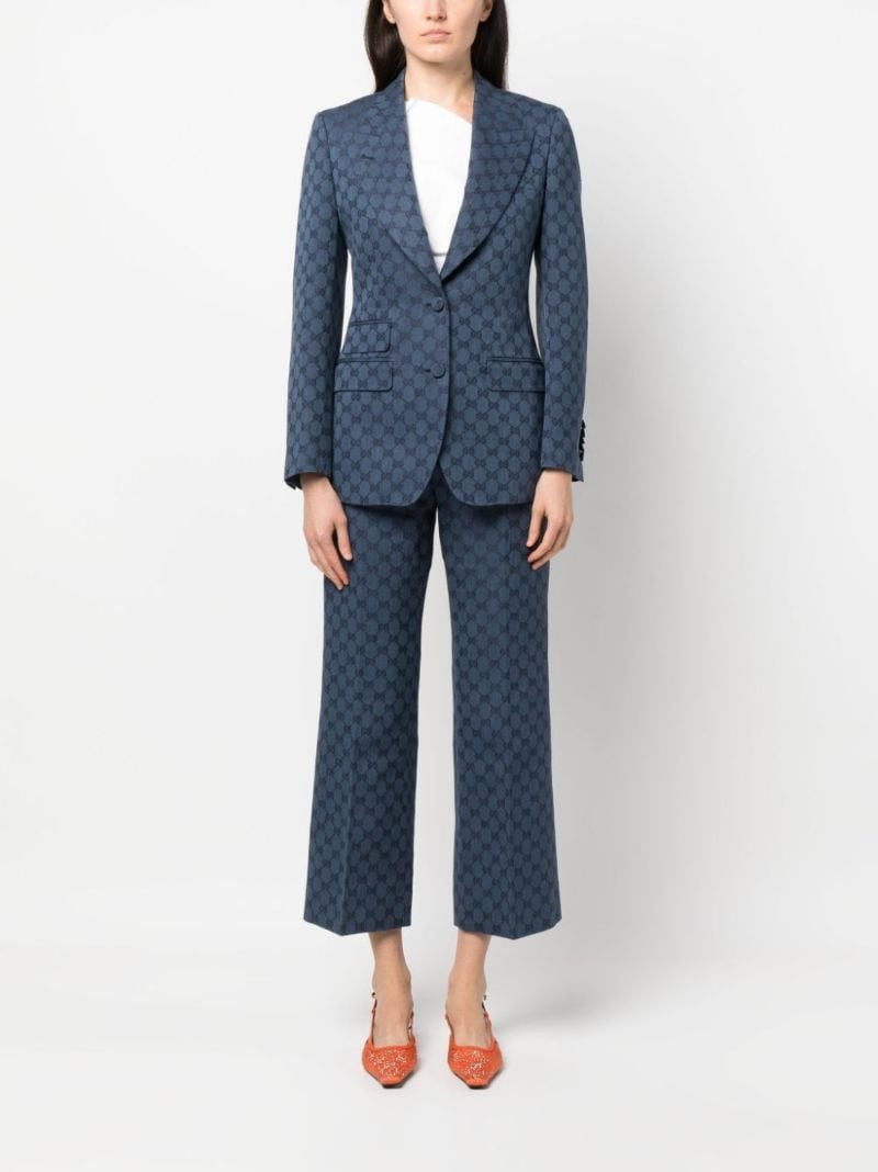 Blue Gg-jacquard Single-breasted Blazer