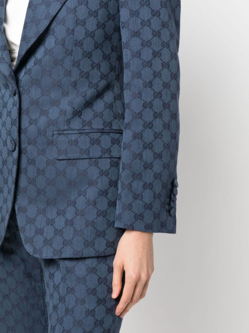 Blue Gg-jacquard Single-breasted Blazer