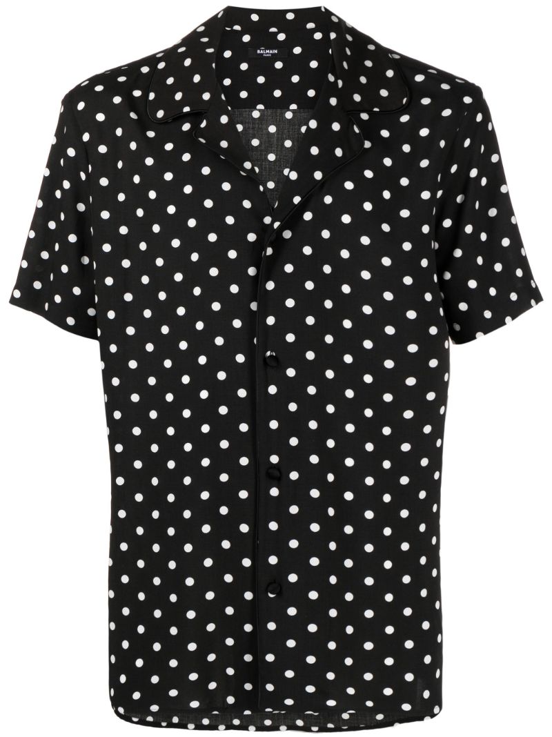 Black Polka Dot Print Bowling Shirt