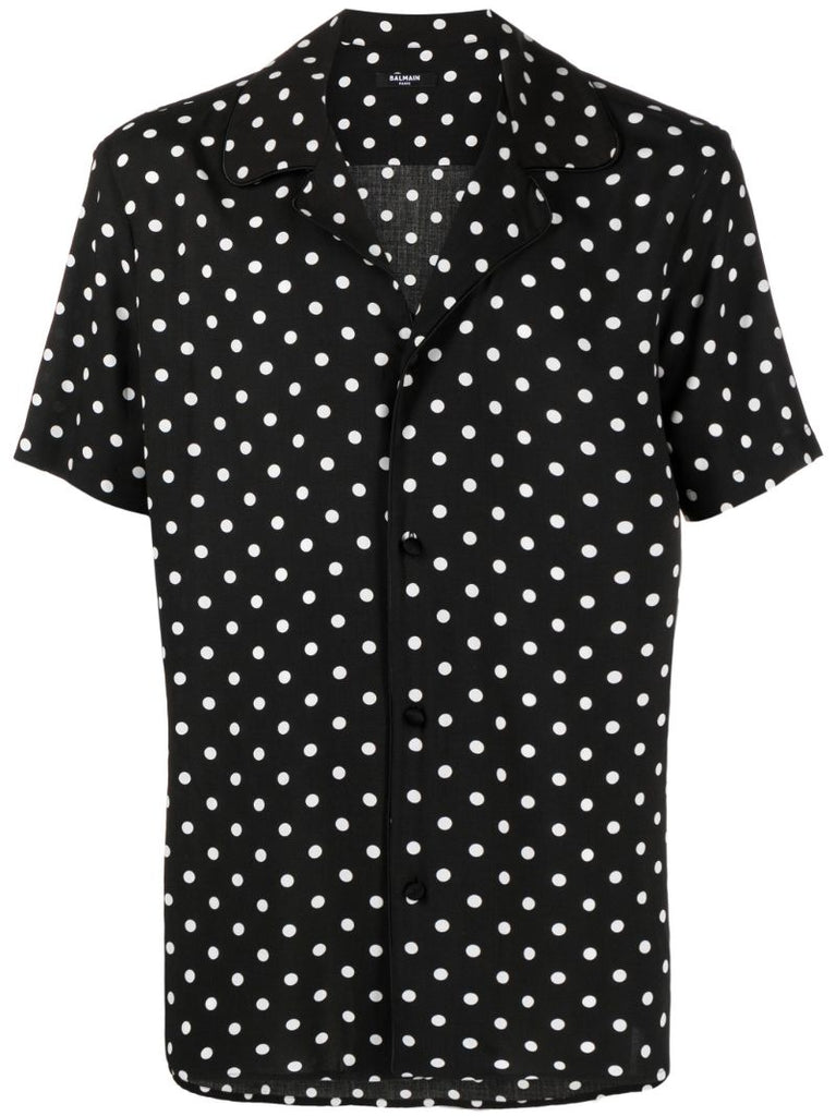 Black Polka Dot Print Bowling Shirt