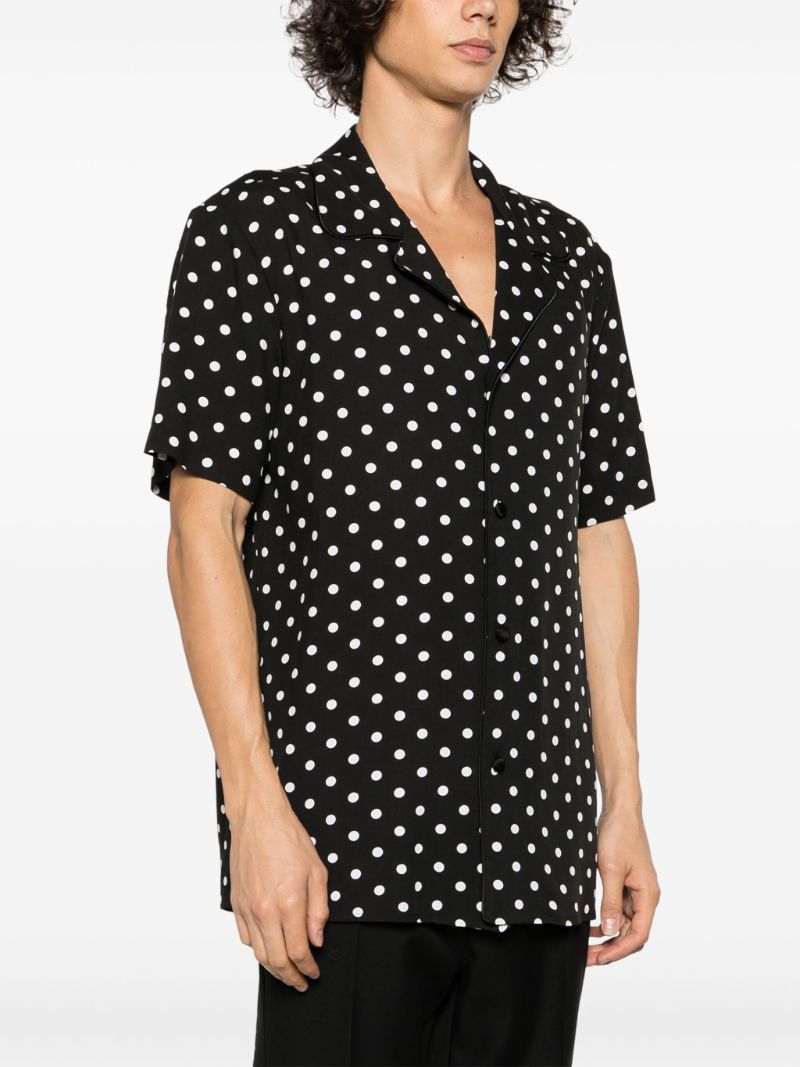 Black Polka Dot Print Bowling Shirt