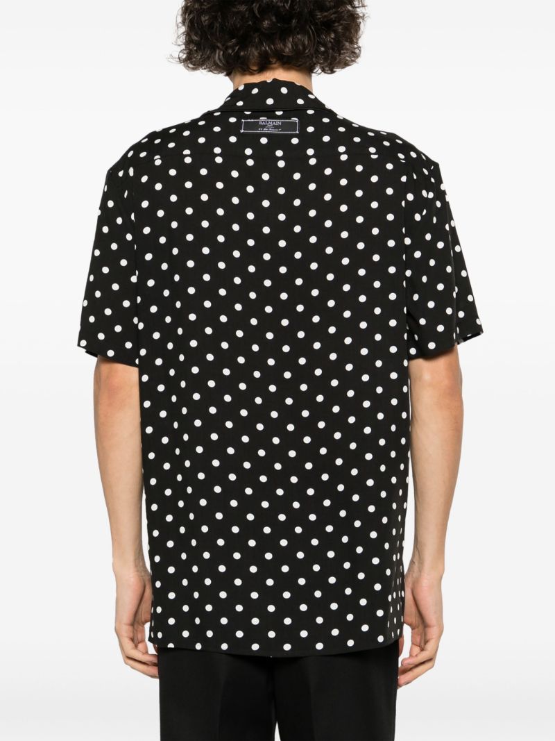 Black Polka Dot Print Bowling Shirt
