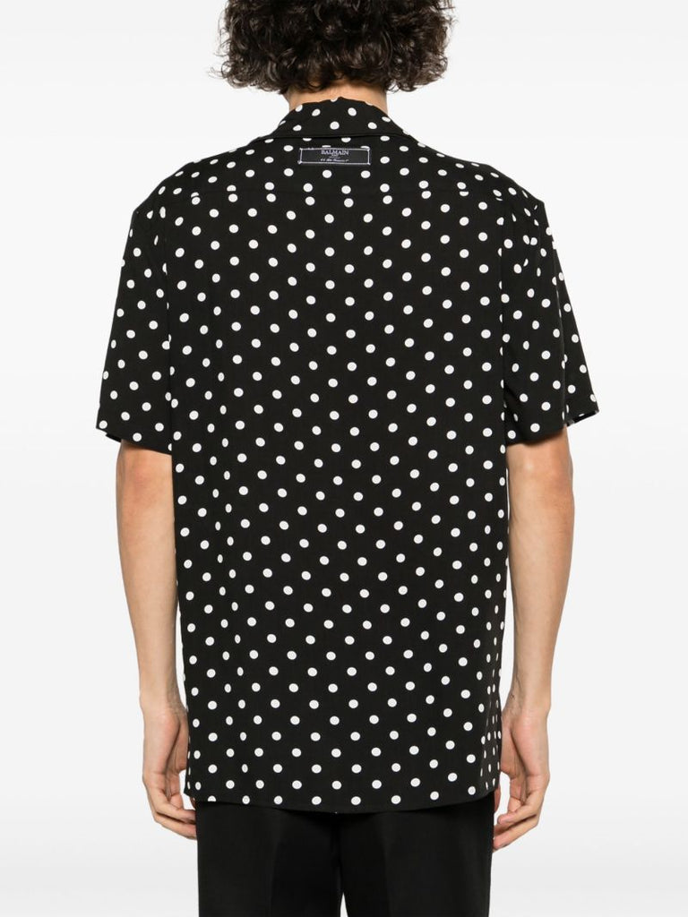 Black Polka Dot Print Bowling Shirt