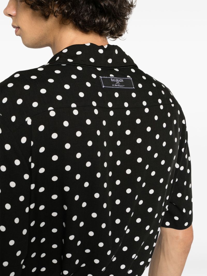 Black Polka Dot Print Bowling Shirt