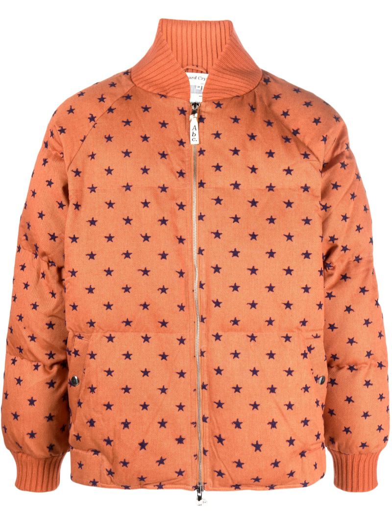 Orange Star-embroidery Padded Bomber Jacket