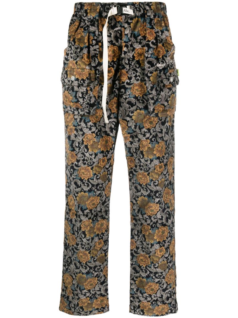 Black Floral-jacquard Cotton Trousers