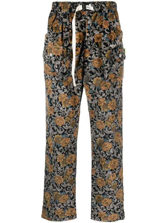 Black Floral-jacquard Cotton Trousers