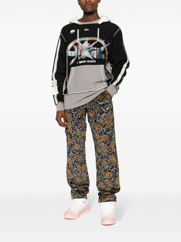 Black Floral-jacquard Cotton Trousers