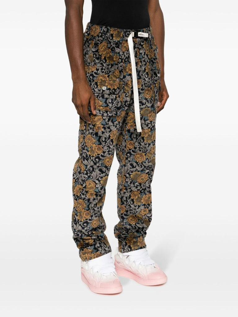 Black Floral-jacquard Cotton Trousers