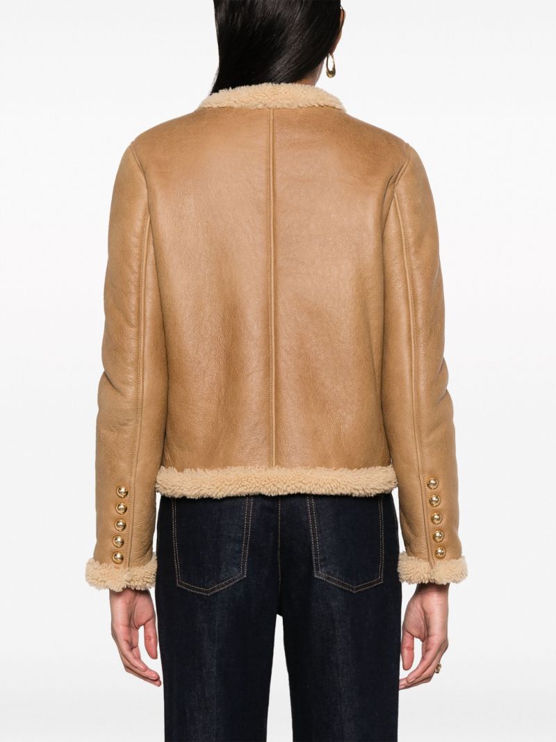 Brown Shearling Trim Leather Jacket
