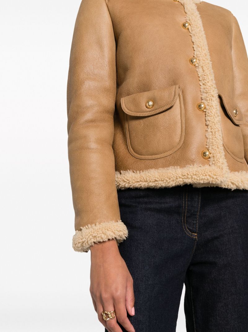 Brown Shearling Trim Leather Jacket